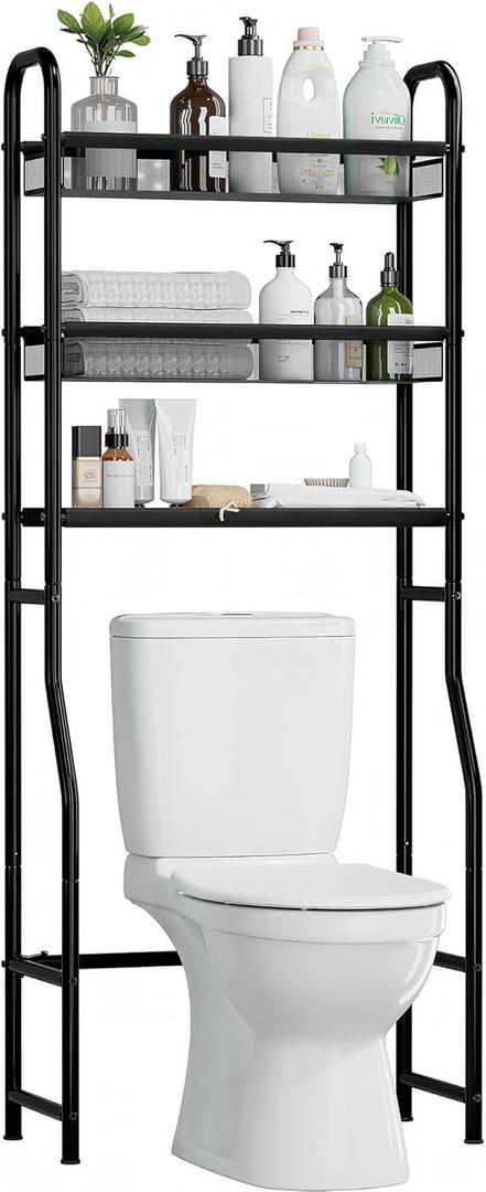 3 Tier Over The Toilet Storage Shelf, Freestanding Over The Toilet Rack, Space Saver Metal Bathroom Organizers and Storage for Small Space, Above The Toilet Storage Shelf Stand Organizer
