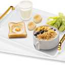 Serving Tray with Handles, 2 Pack (16inches & 12inches) White Plastic Serving Trays for Breakfast, Decorative Trays with Gold Handles for Coffee Table & Living Room