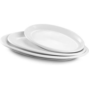 DOWAN Large Serving Platter, 16"/14"/12" Oval Platters Oven Safe, White Serving Plates for Wedding Decor, Ceramic Serving Dish for Entertaining Food, Set of 3