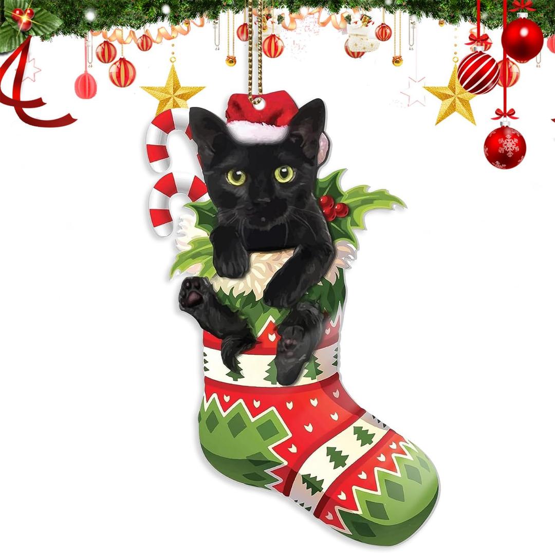 2 x Black Cat Christmas Ornament 2025, Cute Ornaments for Christmas Tree, Funny Christmas Ornaments, Personalized Christmas for Cat Lovers Gift (Socks-cat-1)