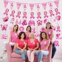 Breast Cancer Awareness Decorations,Pink Ribbon Hanging Swirls Breast Cancer Awareness Pennant Banner for Cancer Charity Activity Party Decor Supply