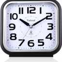 Tinload 5.5" Large Analog Alarm Clock Silent Non Ticking, Gentle Wake, Beep Sounds, Increasing Volume, Battery Operated Snooze and Manual Light, Easy Set, Black (Best for Elder)