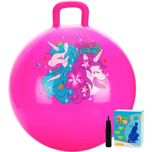 U&C Planet Hopper Ball, 18 inches Bouncy Ball with Handle for Kids Age 3-6, Sit on Bounce Jumping Hopping Toy with Pump, Great Toddler Girls Toys for Birthday Gifts, Pink Unicorn