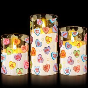 Blosssound 3 Pack Valentine's Day Flameless Candles Battery Operated Conversation Hearts Flameless Flickering Candles LED for Home Romantic Valentine's Collection Gifts Holiday Table Decorations (Colorful)