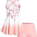 ROSE GAL Womens Plus Size Curve Ombre Color Floral Print Crisscross Modest Tankini Swimsuit Set Size L
