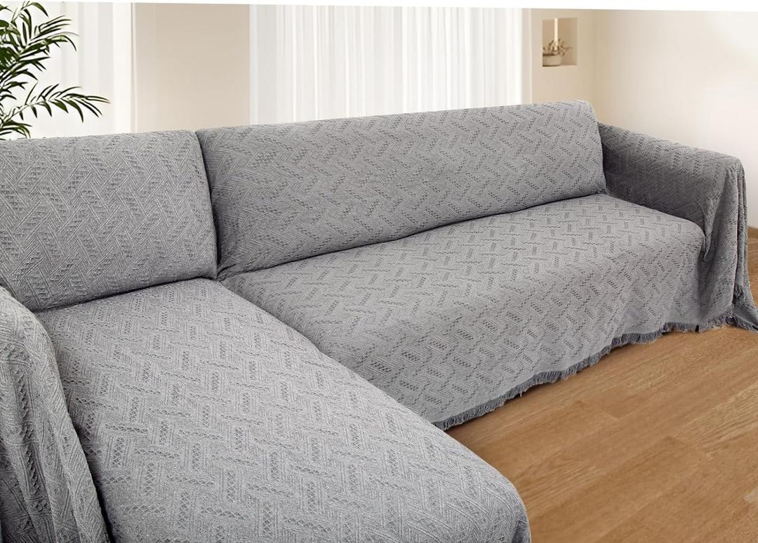 Sectional Couch Covers for Sectional Sofa L Shaped Sofa Cover Blanket 2 Pieces L Shape Furniture Protector for Pets Dogs (Light Grey, X-Large)