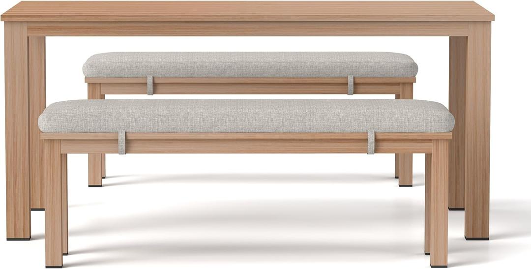 Wisteria Lane Aluminum Patio Dining Sets, 3 Pieces Patio Table Set, Outdoor Dining Table with 2 Bench, Outdoor Patio Dining Furniture Set with Removable Cushion for Lawn, Garden, Backyard