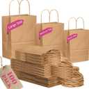 qiqee 100PCS Gift Bag with Handles Bulk Kraft Orange Paper Bags Assorted Sizes (33-Large, 33-Medium, 34-Small)