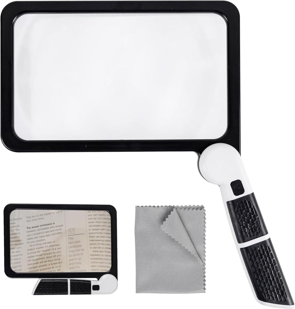 Full Page Magnifier with Light,Large Magnifying Glass for Reading,5X Magnifier for Seniors,Square Magnifying Glass Handheld,Lighted Book Magnifier,Big Vision Magnifier for Macular Degeneration