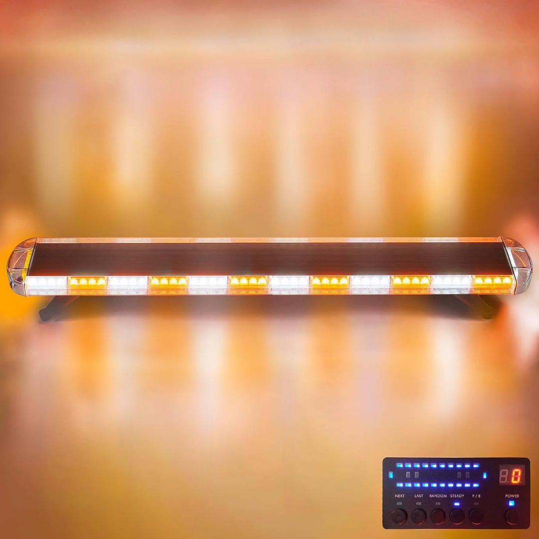 51 inch Amber/White 12V-28V nterval LED Light Wrecker Beacon Flashing Light Strobe Light Bar Emergency Trailer LED Lights Bar for Snowplow, Tow Trucks, Crane,
