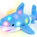 Hopearl LED Plush Shark Lighting Up Stuffed Animal Floppy Night Lights Glow in The Dark Birthday Festival for Kids Toddler Girls, Blue, 16''
