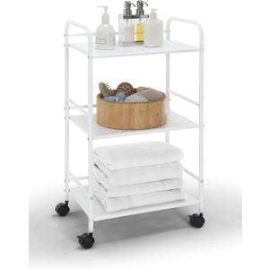 SunnyPoint 3-Tier Rolling Utility Cart  Metal Storage Organizer with Wheels, Mobile Kitchen Cart, Office & Home Organizer, White, 12" D x 16.92" W x 31.1" H