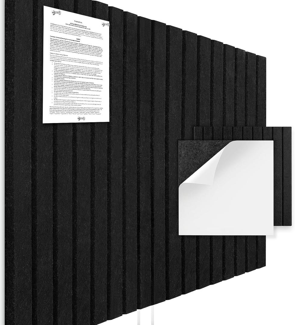Large Cork Board Alternative  12 Pack Bulletin Board Felt Wall Tiles with Removable Adhesive Tabs, Black Cork Board for Office, 48 * 36 Cork Boards for Walls