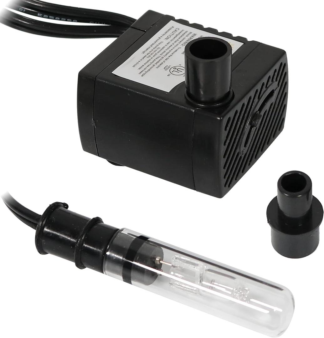 Sunnydaze 70 GPH Submersible Indoor Pump For Fountains or Aquariums - Transformer - Finger Light - 1.6-Foot Max Lift