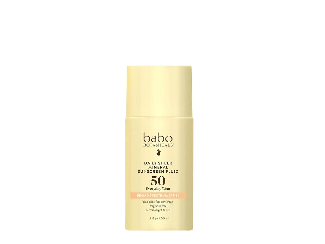 Babo Botanicals Daily Sheer Mineral Sunscreen Fluid SPF50 - Natural Origin Zinc Oxide - Passion Fruit Oil - Fragrance Free - Ultra-Lightweight - For Face - For all ages