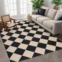 GarveeHome Checkered Easy Jute 5x7 Area Rugs for Living Room Machine Washable Non-Slip Backing Stain Resistant Modern Indoor Outdoor Rugs for Farmhouse Dining Room Patio Black (Black-checkerboard-1)