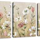 Flowers Wall Art Pink White Floral Canvas Pictures Elegant Blossom Wall Decor Modern Flower Bedroom Living Room Wall Decoration Vintage Canvas Prints Flower Canvas Wall Hangings 12" x 16" x 3 Pieces