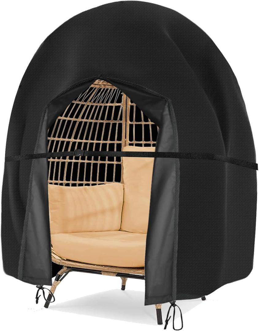 Egg Chair Cover Waterproof Double Egg Chair Covers for Outdoor Furniture 420D Patio Hanging Swing Chair Cover 91x80 inches (Black)