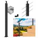 42" Cable Railing Post T304 Stainless Steel Angled Drilled Post, 41"x2"x2" Surface Mount Adjustable Top Black Cable Railing System Kit for 28-38 Stair Step Decks Porchs with Wire Grommets
