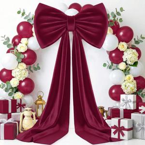 MODFUNS Large Bow Decor Burgundy Big Bow for Backdrop, 75x23 Inch Large Velvet Bows with Long Ribbon 3D Oversized Bows for Birthday Party Wedding Ceremony Baby Shower Wall Decorations