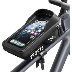 Povlen Waterproof Bike Frame Bag with Phone Holder, No Bounce Top Tube Bike Bag for Easy Access While Riding, Touchscreen Cycling Bag for Commuting, Road & MTB