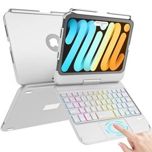 TaIYanG Keyboard Case for iPad mini 7 A17 Pro 2024 & Mini 6, 7 Color Backlit Trackpad Keyboard Case for iPad mini 7th 6th Generation 2021 8.3-inch, 360° Rotatable Slim Cover for iPad, Grey