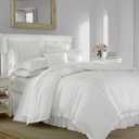 Laura Ashley - Queen Duvet Cover Set, Reversible Cotton Bedding with Matching Shams, Lightweight Home Decor for All Seasons (Annabella White, Queen)