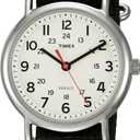 Timex Weekender 38mm Unisex Analog Watch | INDIGLO Backlight | Adjustable Durable Nylon Fabric Slip Through Strap | 24 Hour Time (Black/Silver-Tone/Cream)
