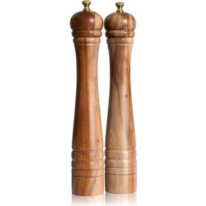 Salt and Pepper Mill Set, Pepper Grinder with Adjustable Stainless Steel Grinder, Salt Grinder with Ceramic Grinder, Acacia Wood, Height 30 cm / 12 inch