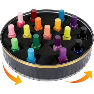 Nail Polish Organizer with Foam, Rotating Acrylic Nail Polish Display Stand Holds 17 Bottles for Fast Access on Countertop or Vanity, Lazy Susan Organizer for Nail Polish, Makeup, Essential Oil