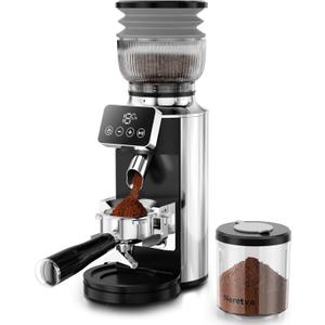 Neretva Burr Coffee Grinder, 2 in 1 Professional Espresso Grinder Stainless Steel Suit 51~58mm Portafilter Coffee Bean Grinder 30 Precise Setting & Anti-Static for Espresso/French Press/Drip/Cold Brew (Silver)