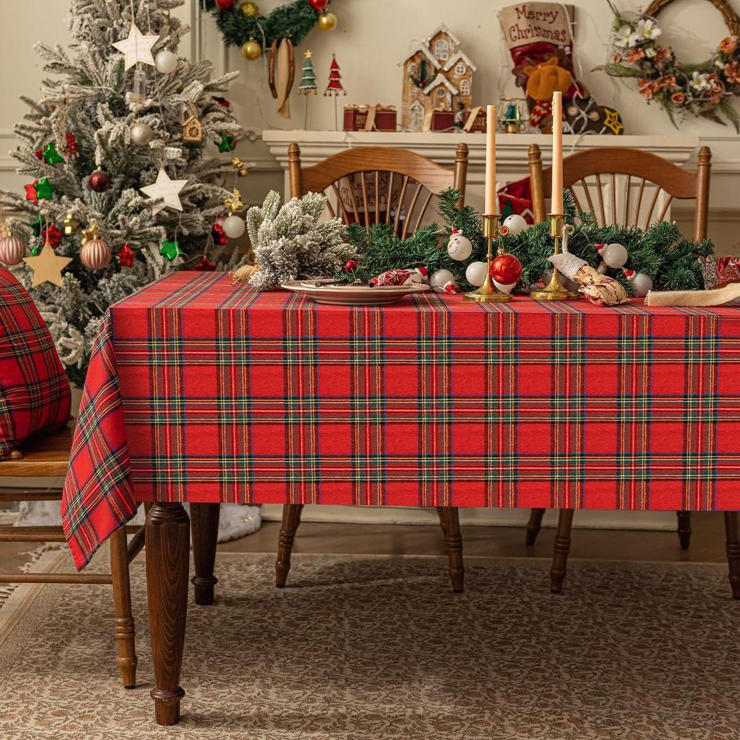 Softalker Christmas Checkered Tablecloth for 8 Foot Rectangle Table - Red Buffalo Plaid Linen Cotton Gingham Xmas Table Cloth, Winter Farmhouse Table Decoration for Dining Party Holiday, 54 x 120 Inch