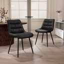 Kidol & Shellder Dining Chairs Set of 2, Modern Upholstered PU Leather Kitchen Side Chairs with Comfortable Back - Mid-Century Armless Chair for Dining Living Room Bedrooms, with Metal Legs (Black)