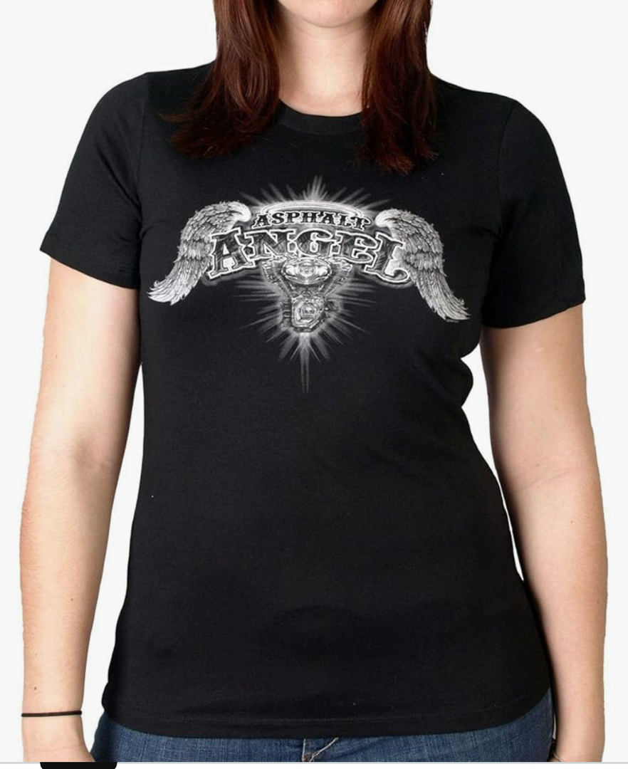 Hot Leathers Black Asphalt Angel Ladies Short Sleeve Tee, Black, Large
