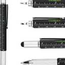 DUNBONG Metal Multi tool Pen 6-in-1 Stylus Pen - With Screwdriver, Ballpoint Pen Black ink, Stylus pen, Level and Ruler, 1-Count (Black)