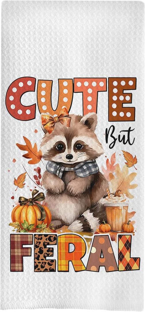 Kitchen Towels - Cute Raccoon Halloween Dish & Hand Towels, 16x24 Inches