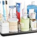 Yieach Mens Bathroom Organizer and Storage,Black Bathroom Sink Caddy Countertop,Large 7 Slot Vanity Bathroom Toiletry Organizers and Toothbrush Holders for Toothpaste,Electric Tooth Brush Organizer