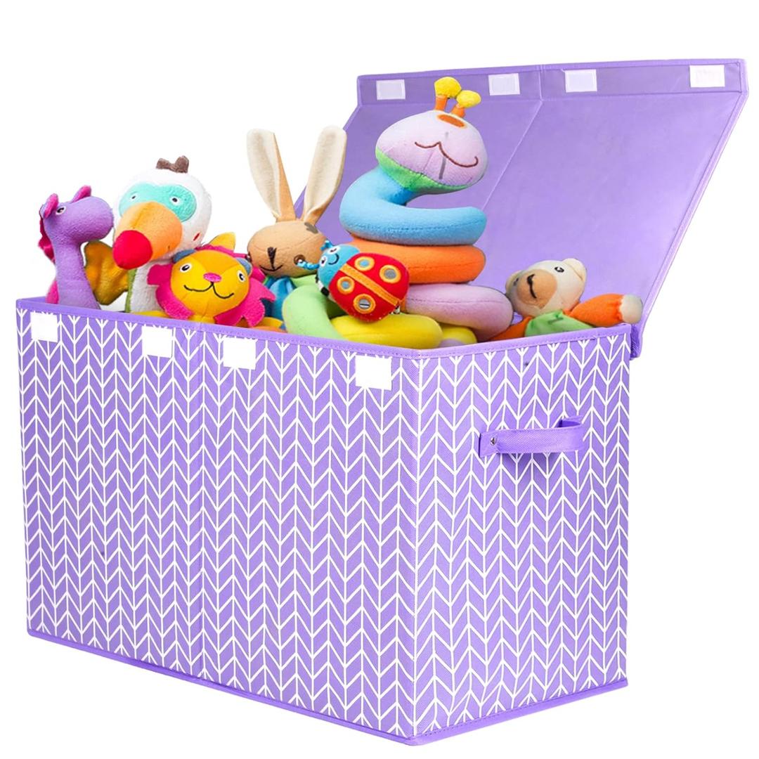 Large Toy Box Chest with Flip Lid, Toy Storage Organizers Bin Boxes Basket with Sturdy Handles for Boys, Girls, Kids, Nursery, Playroom, Living Room, Bedroom, (Purple)