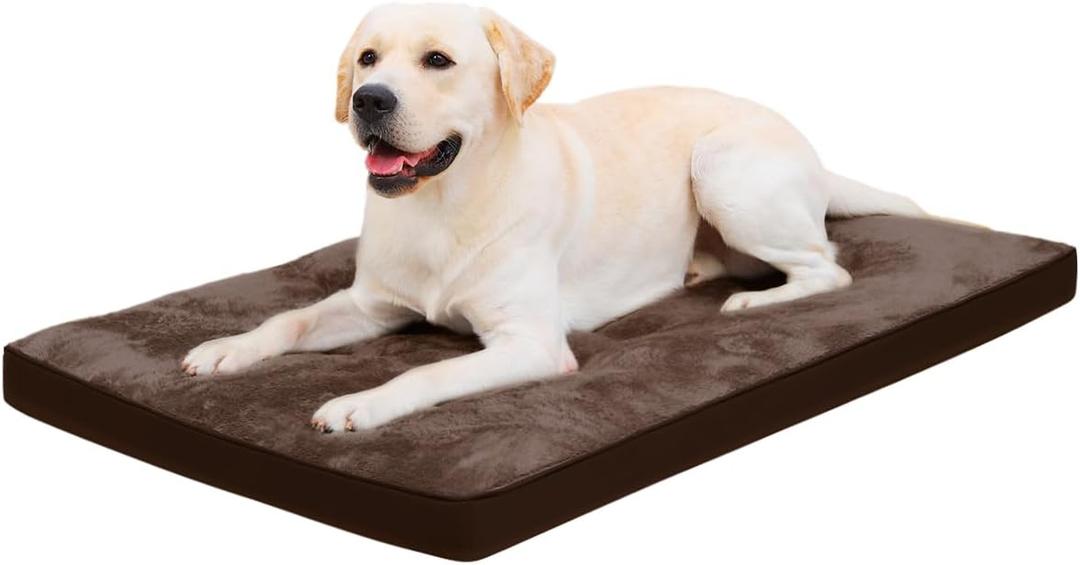 Dog Crate Bed for Large Size Dogs, Washable Dog Kennel Pad Ultra Soft Pet Sleeping Mat for Cages, Anti-Slip Bottom,35x22 inch, Brown