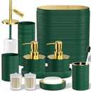 Bathroom Set, 10PC Bathroom Accessory Set, Green Bathroom Accessories, Green and Gold Bathroom Set with Trash Can, Soap Dispensers