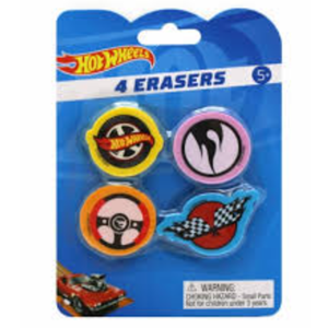 Hot Wheels Erasers, 4 Counts, 7 Packs