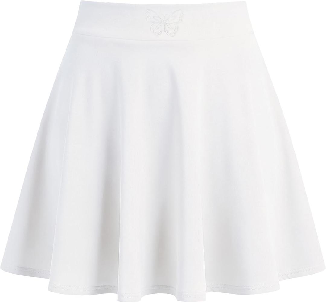 Ekfewou Little Girls Skirts Athletic Uniform Skirts Built in Shorts Casual Mini Skorts for Kids with Pockets (10-11 Years, White)