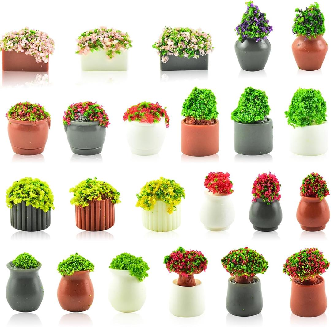 23 Pieces Mini Potted Plant for Crafts Dollhouse Miniatures Resin Plants Flowers for Dollhouse Furniture Bedroom Mini Garden Plants