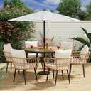 Pamapic 7 Pieces Outdoor Dining Set,All-Weather PE Rattan Patio Dining Sets with Wood Table Top, Outdoor Table and Chairs for 6 with Removable Cushion for Lawn Garden Patio, Cream (Incomplete, Only Top of Table Without Legs)