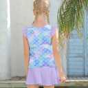 Girls Swimsuit 2 Piece Ruffle Bathing Suit UPF 50+ Tankini Swimsuit Skirt with Lining Size 3-10 (5-6 Years, A1-mermaid-03)