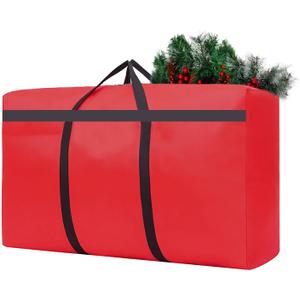 HikooLSS Small Christmas Tree Storage Bag  Heavy Duty Reusable 600D Oxford Fabric Xmas Tree Bag/Container/Holder for Short Artificial Christmas Tree(39" X 12" X 24") Red Red-Blank, Fit 4 Ft