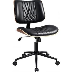 VECELO Armless Office, Computer, Desk Chair with Wheels, Wood Grain, Black