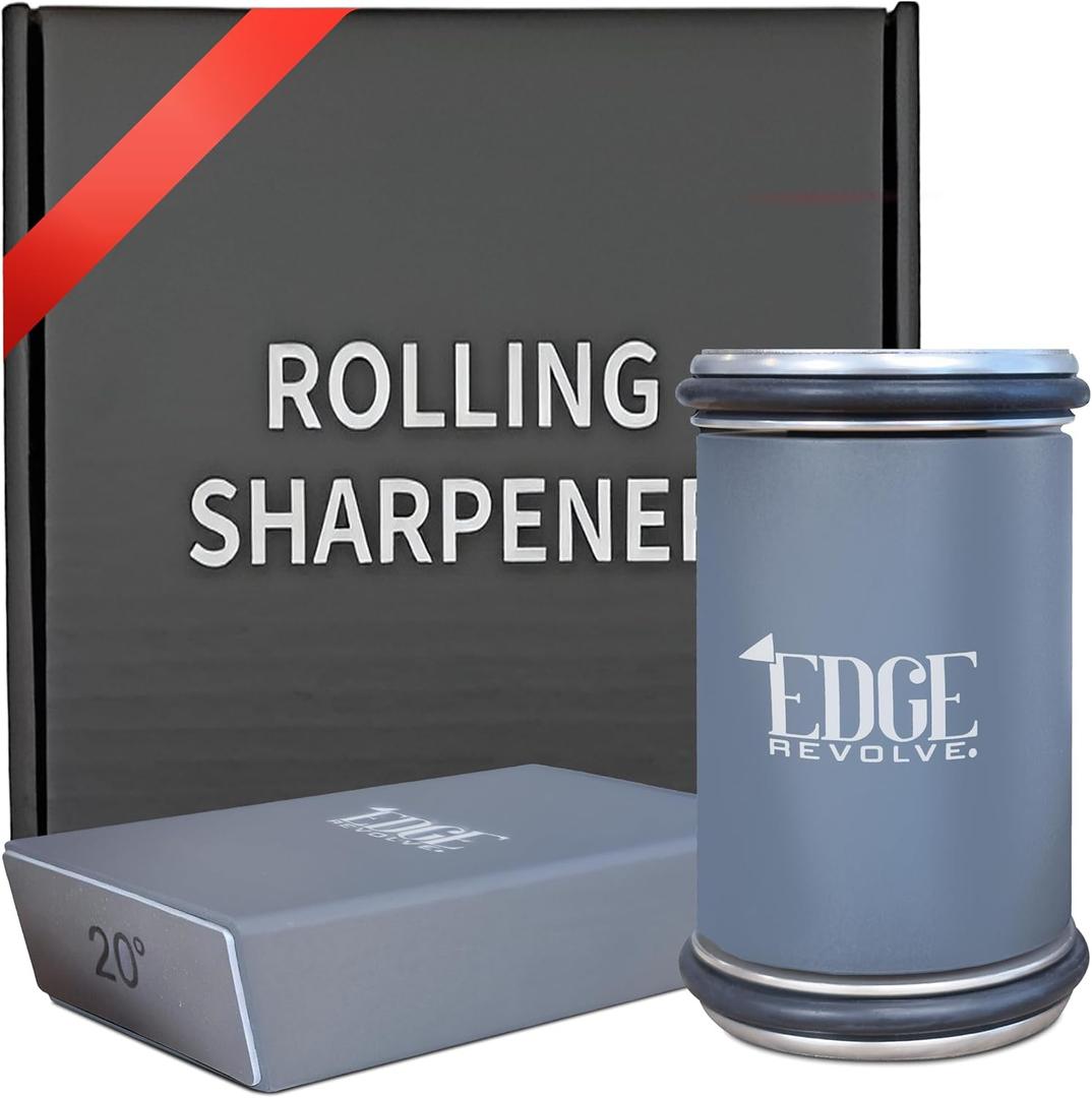 Rolling Knife Sharpener Kit, Magnetic 15 & 20 Angle Guides, Diamond & Ceramic Discs, Manual Rolling Knife Sharpener Tool for Razor-Sharp Kitchen Gadgets, Chef & Outdoor Knives (Gray Blue)