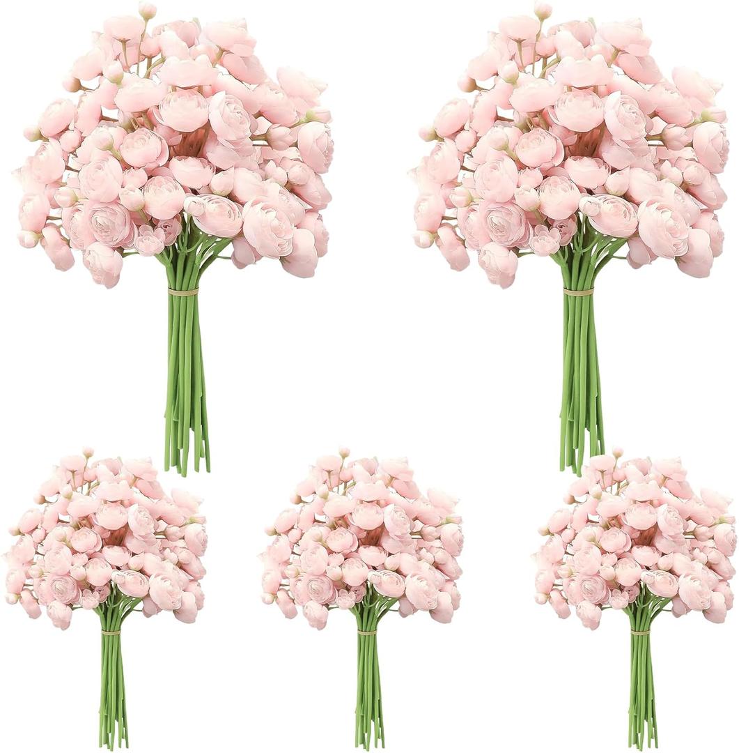 5 Bouquets Pink Ranunculus Artificial Flowers, 30 Pcs Silk Mini Faux Ranunculus Bouquet for Wedding, Bridal Shower, Centerpieces, and DIY Decorations