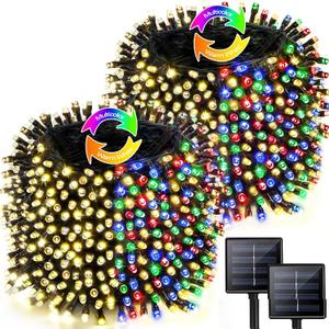 2 Pack 480 LED Solar Chrismas Lights Outdoor, 170 FT Solar String Lights for Outside with 8 Modes & Memory Function, Waterproof Twinkle Light for Xmas Tree Party Decorations (Warm White & Multicolor)